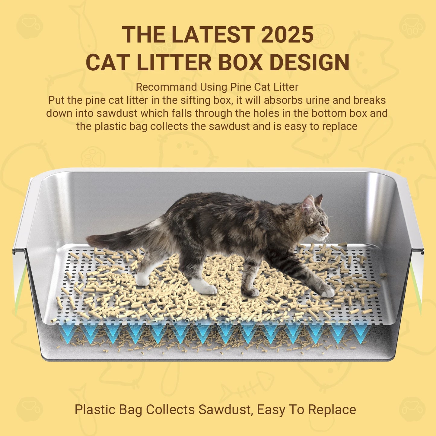 XL Stainless Steel Cat Litter Box with Odor Control
