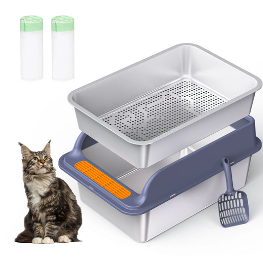 XL Stainless Steel Cat Litter Box with Odor Control