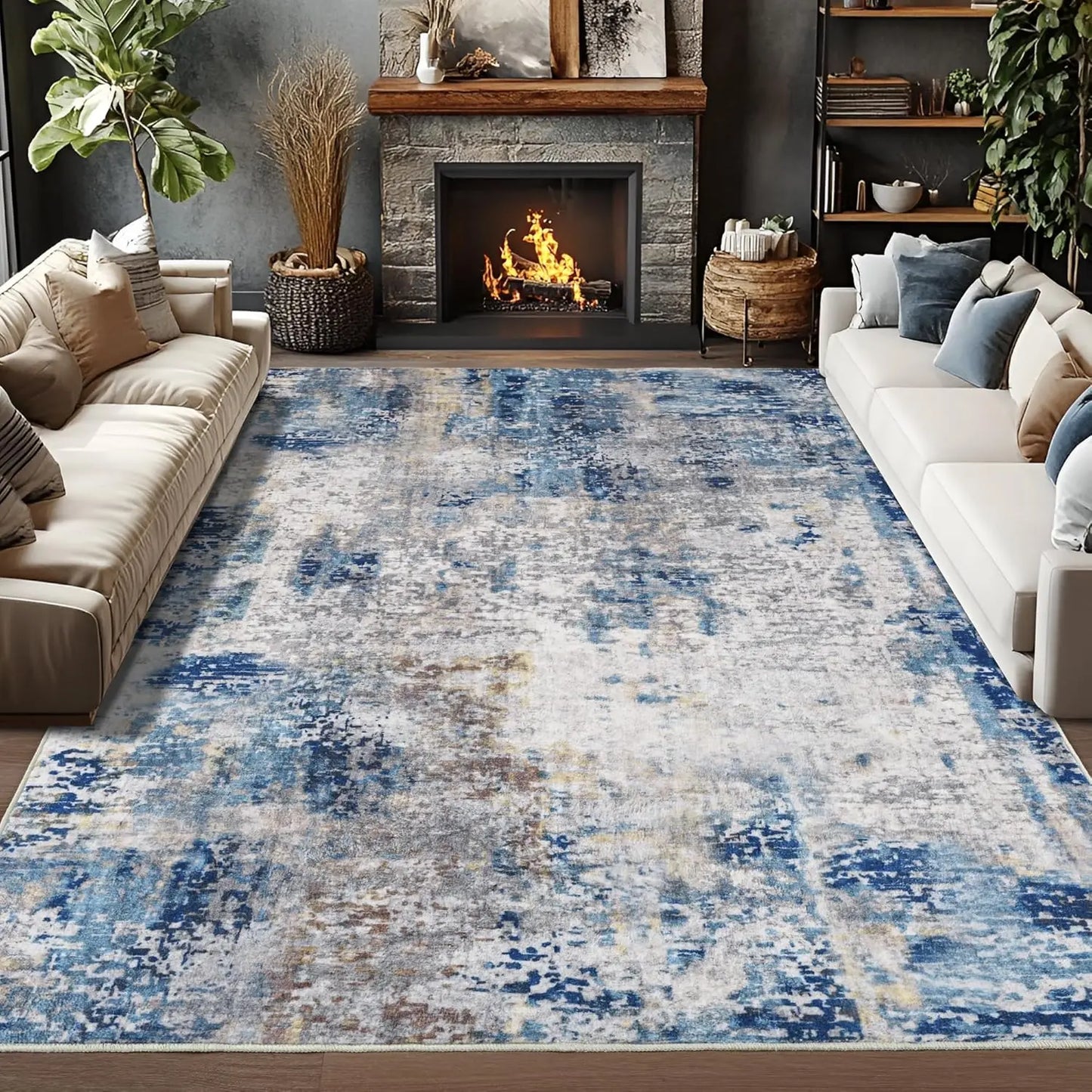 Modern Abstract Area Rug Non Slip Soft Machine Washable