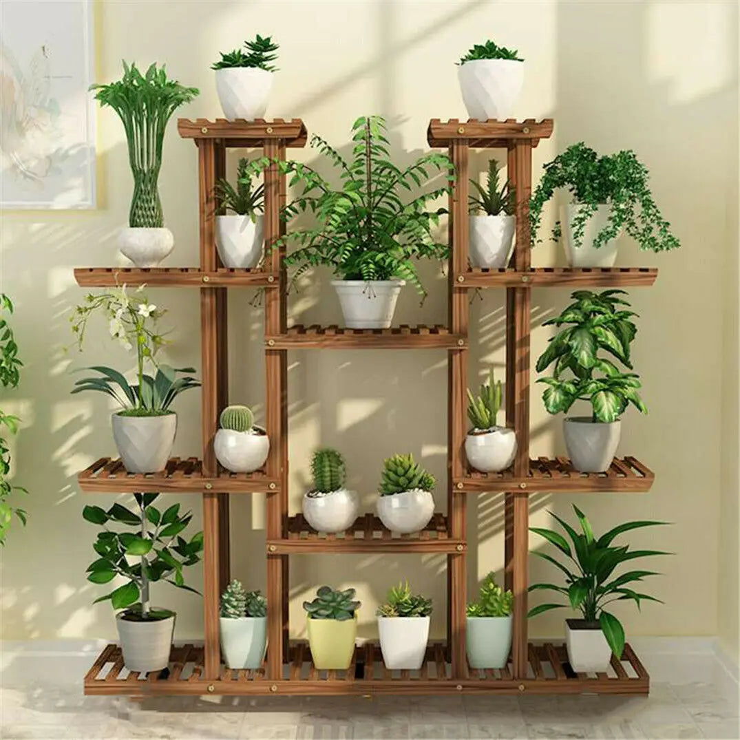 Versatile Wood Flower Rack Plant Stand For Indoor Outdoor