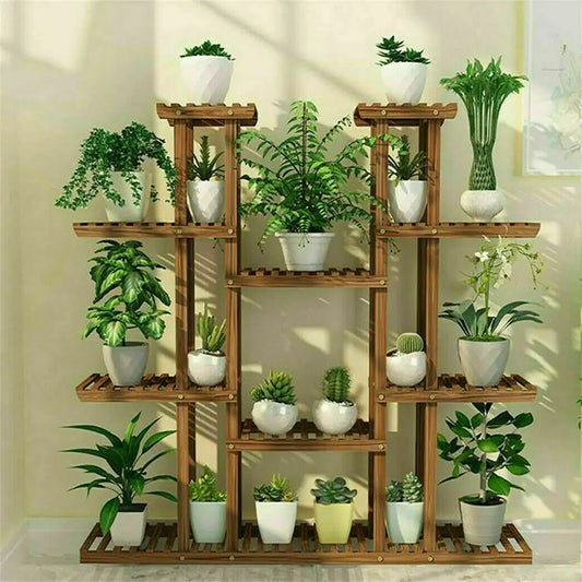 Versatile Wood Flower Rack Plant Stand For Indoor Outdoor