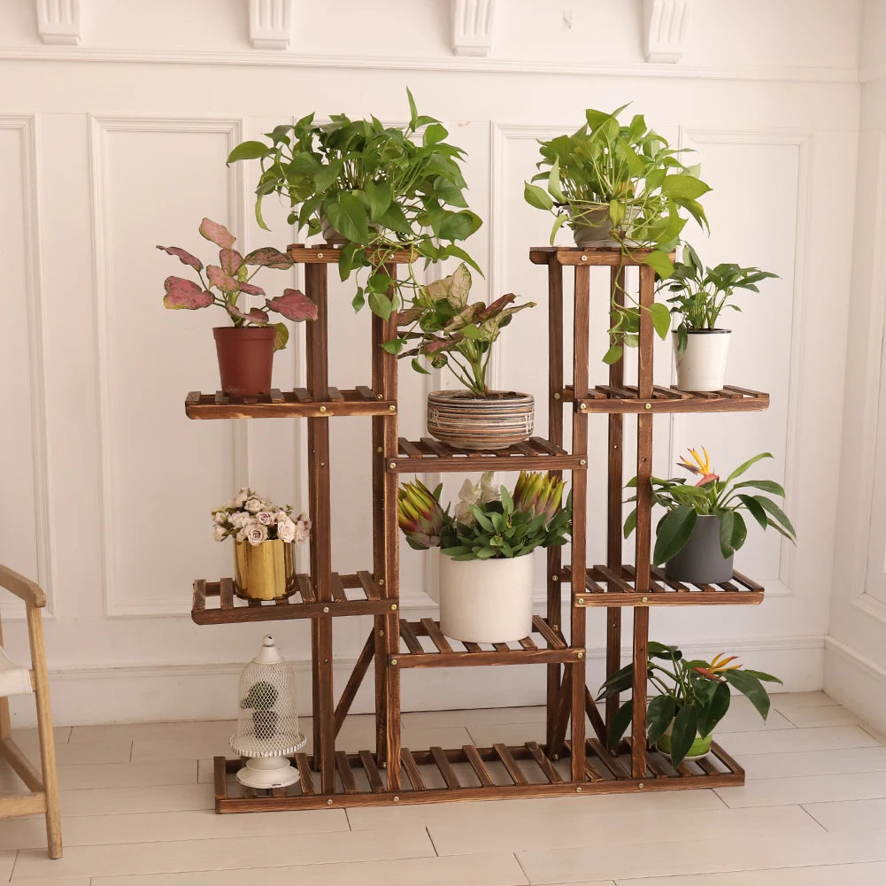 Versatile Wood Flower Rack Plant Stand For Indoor Outdoor