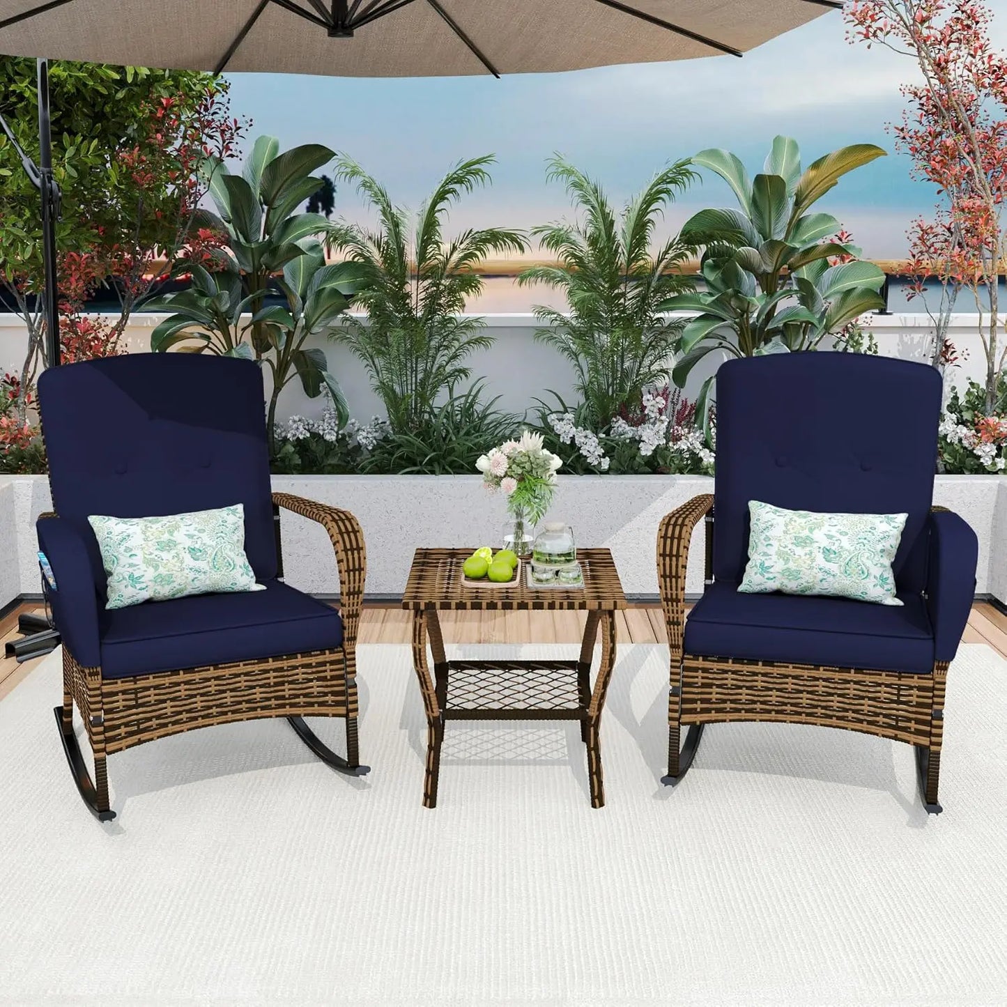 Stylish 3-Piece Patio Furniture Set with Rocking Chairs