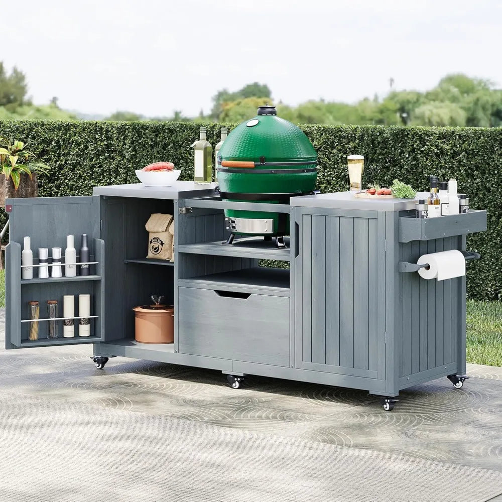 Durable Solid Wood Outdoor Kitchen Island For Big Green Egg