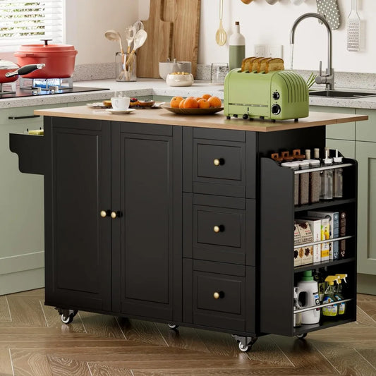 Rolling Kitchen Island Cart with Drop Leaf and Storage Options