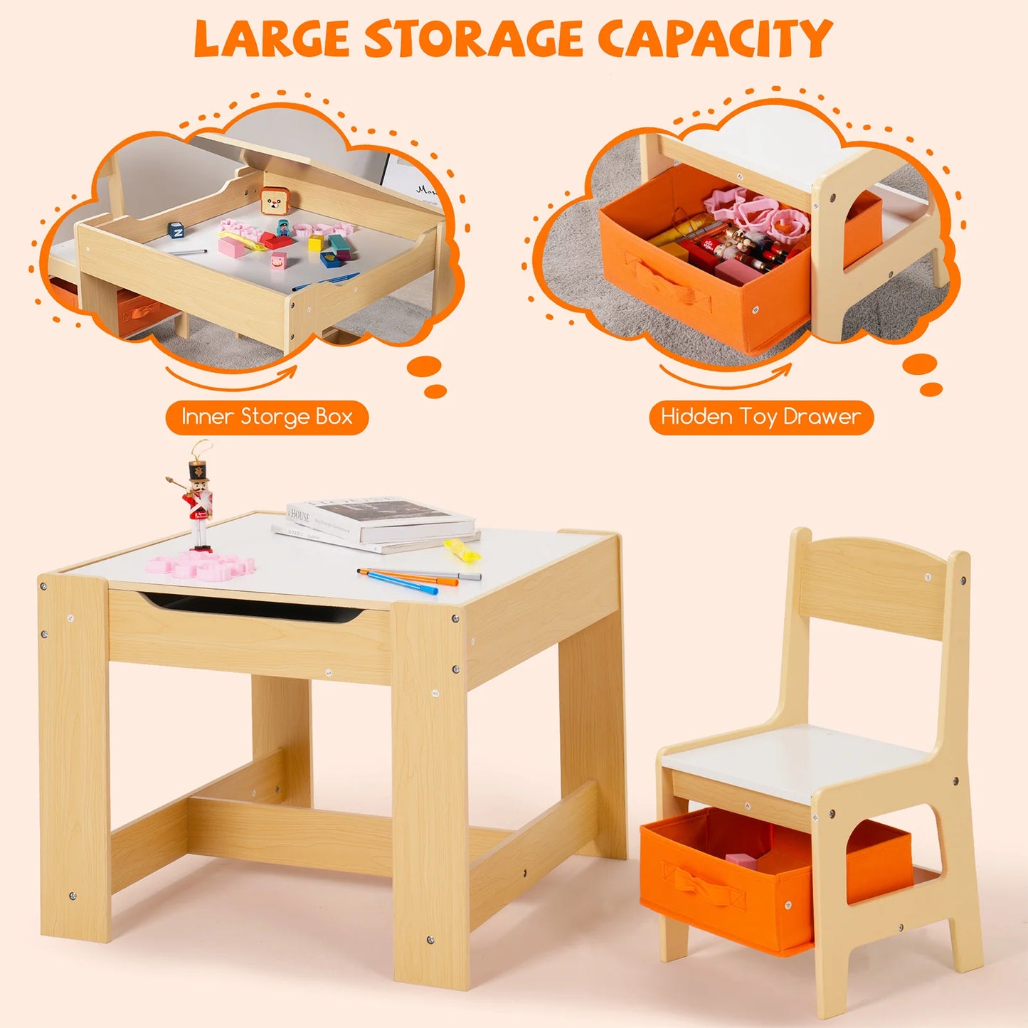 Natural Wood Children's Play Table and Chair Set for Safe Fun