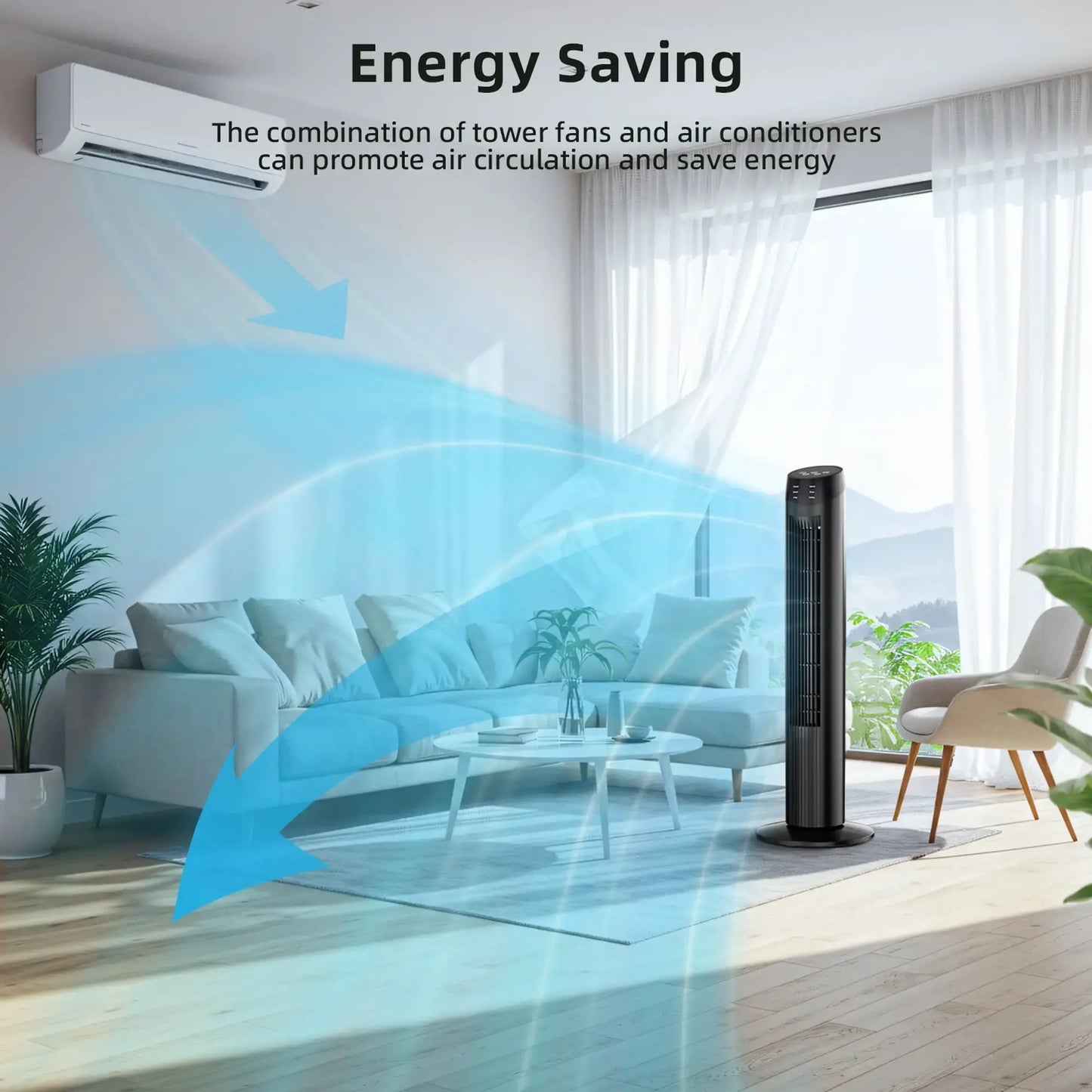 SZRSTH 36 Inch Oscillating Tower Fan With Timer And Three Speeds