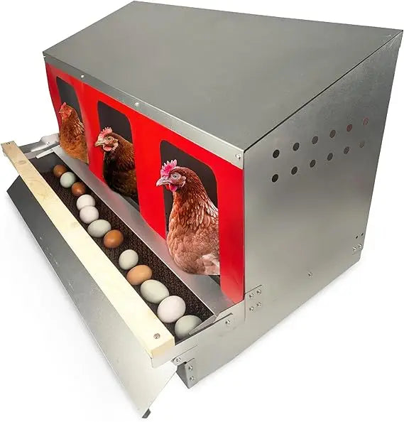 Roll Out Galvanized Nest Box With Roll Away 3 Compartments