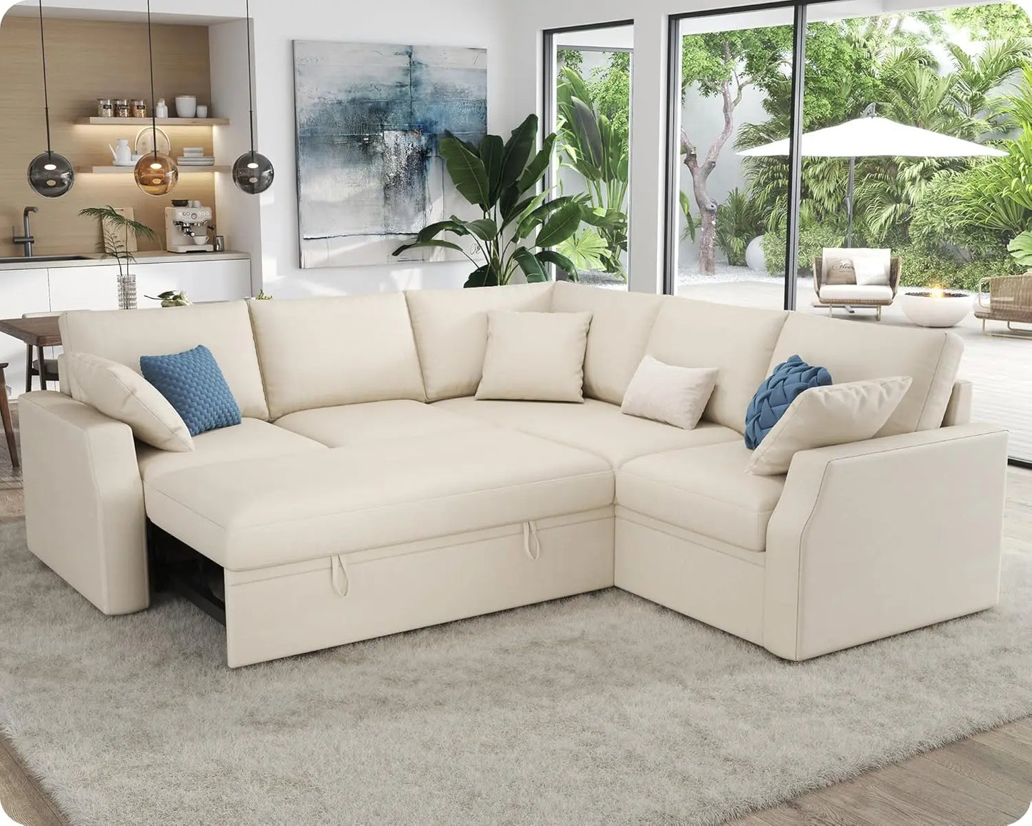 85 Inch Sofa Bed Sectional With Storage Seat Pull Out