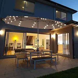 ZHUXIANG 15 Ft Double Sided Patio Umbrella with Solar Lights