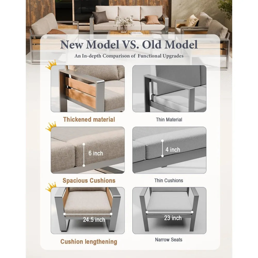 Aluminum Outdoor Patio 2 Piece Armchairs Washable Cushions