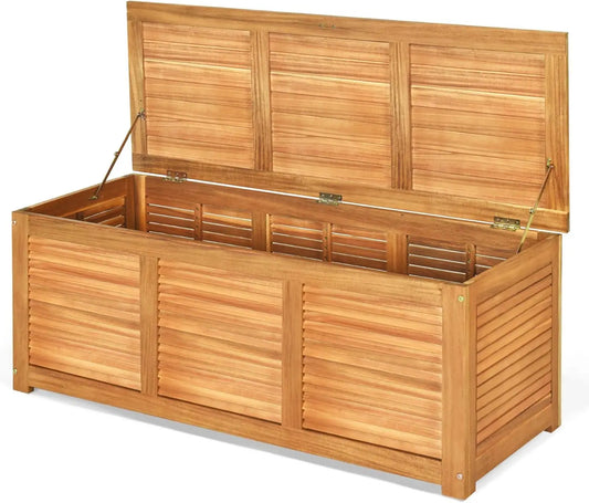 Acacia Wood Deck Box Outdoor Storage Bench For Cushions