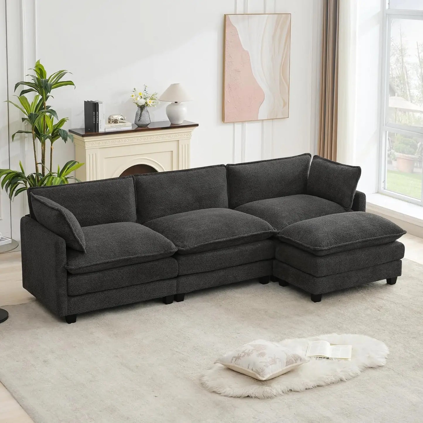 Modular Sectional Couch With Movable Ottoman L Shaped Sofa