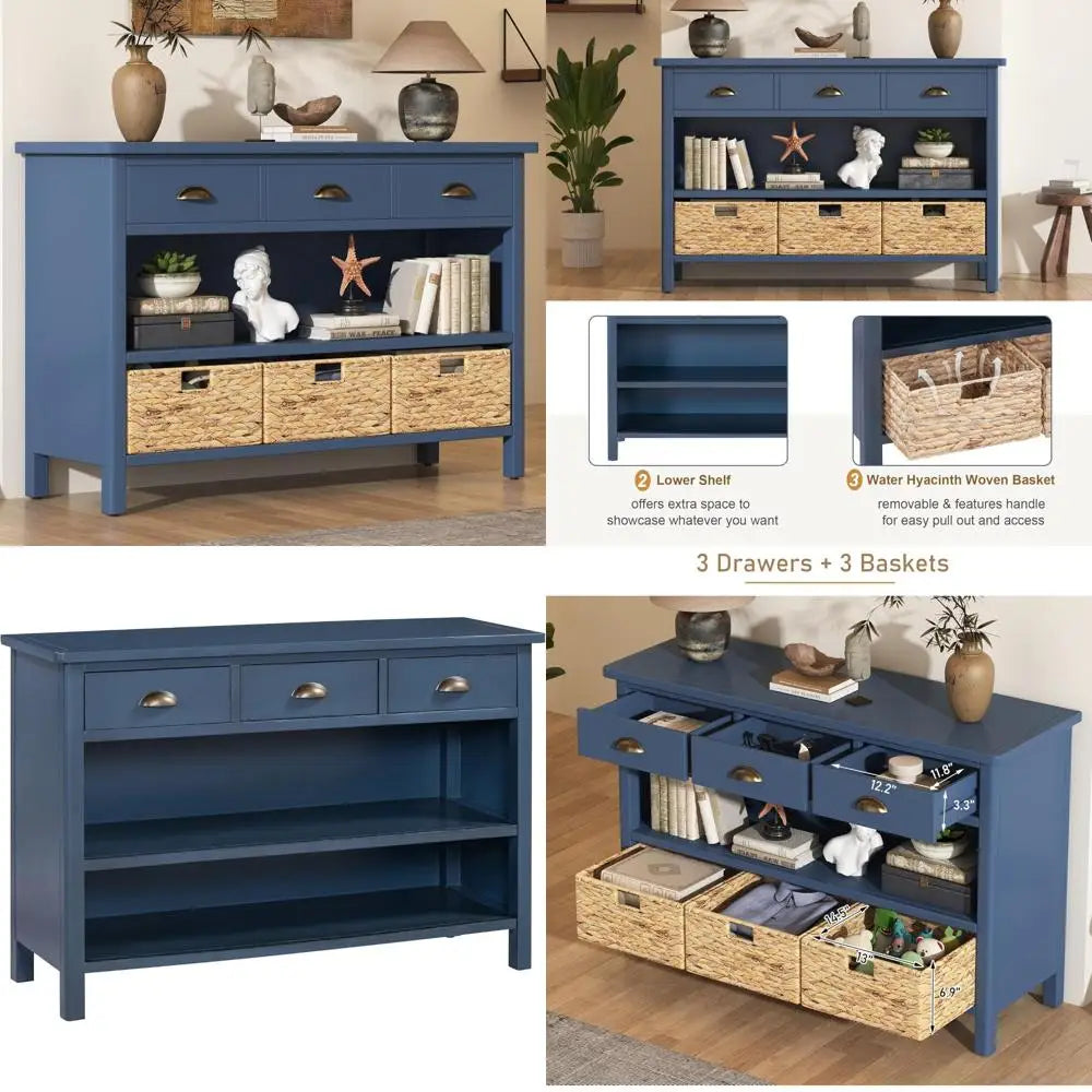 Rustic Farmhouse 47 Inch Console Table With Storage