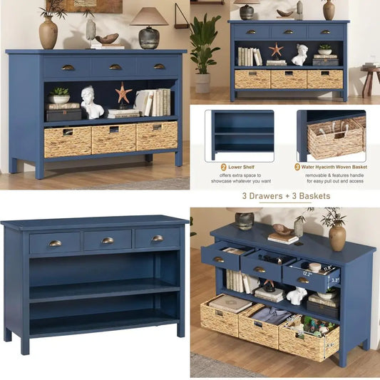 Rustic Farmhouse 47 Inch Console Table With Storage