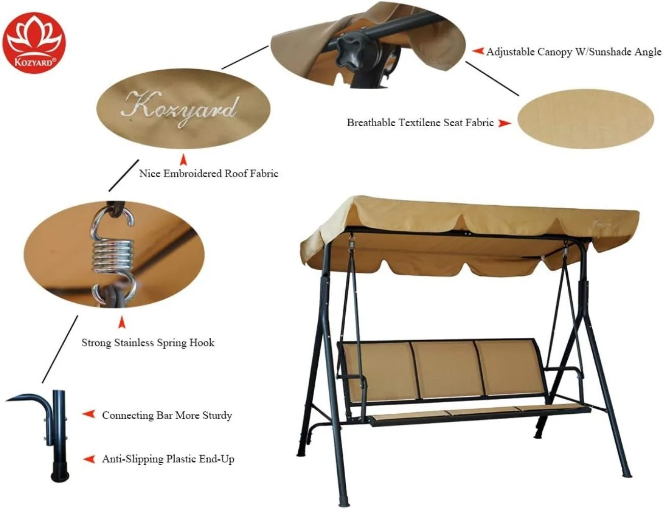 Breathable 3-Person Canopy Swing for Ultimate Outdoor Relaxation