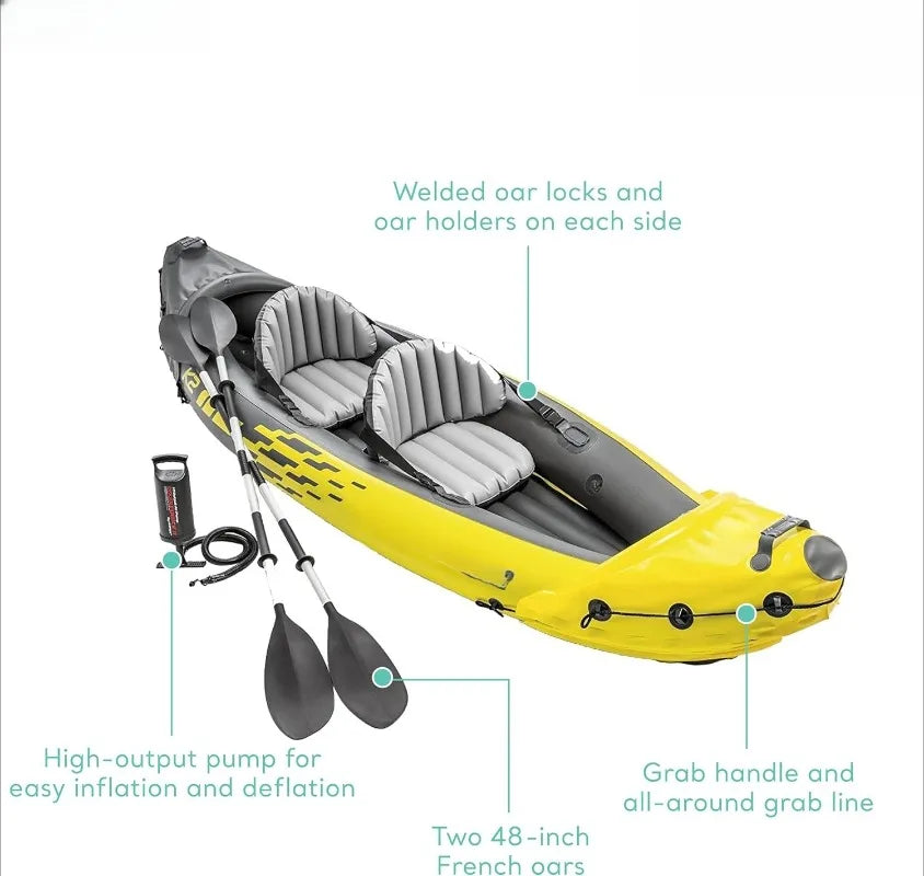 Inflatable Two Person Kayak Set With High Output Pump