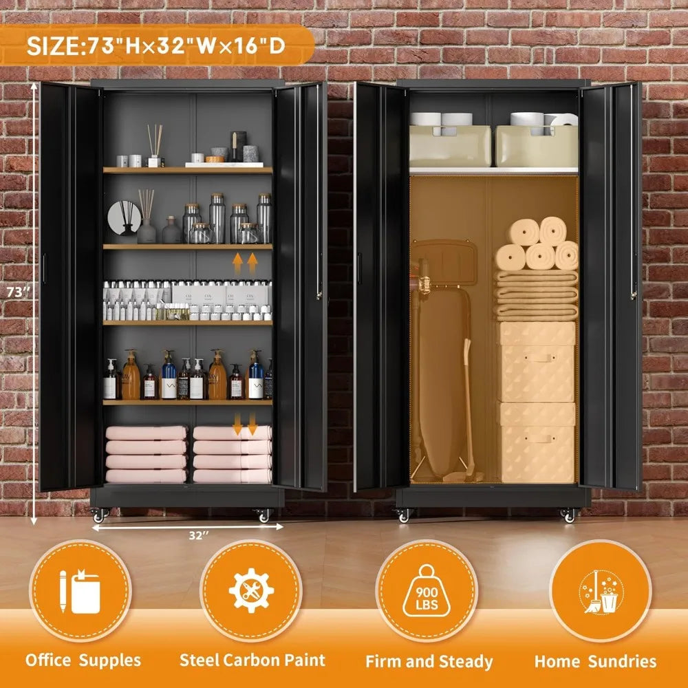 Lockable Rolling Metal Storage Cabinet With Wheels