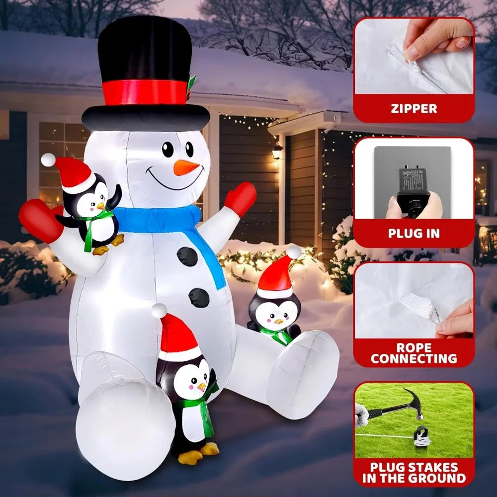 LED Christmas Inflatable Snowman And Penguin Yard Decor