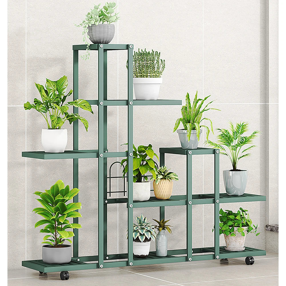 Wrought Iron Plant Stand With Wheels Planter Rack Organizer