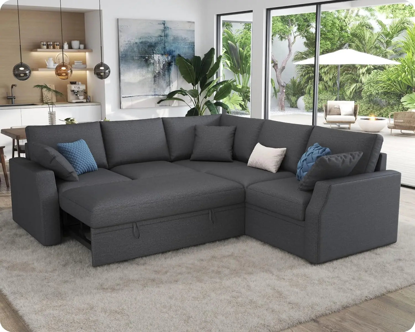 85 Inch Sofa Bed Sectional With Storage Seat Pull Out