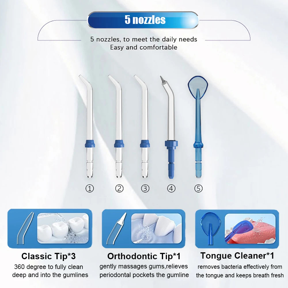 Water Flosser – High Pressure Cleaning with 800ML Capacity and Five Tips