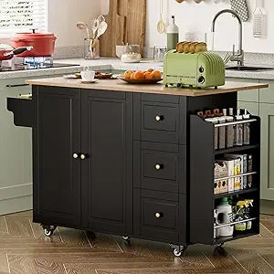 Rolling Kitchen Island Cart with Drop Leaf and Storage Options