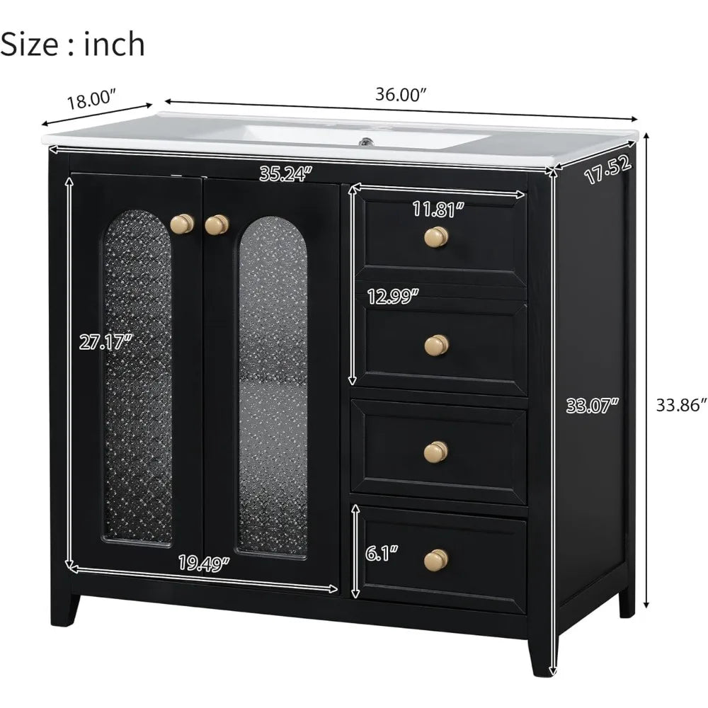 Modern 36 Inch Bathroom Vanity Cabinet with Sink and Storage