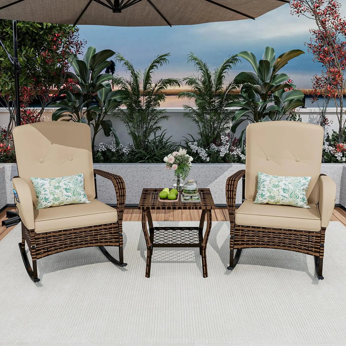Stylish 3-Piece Patio Furniture Set with Rocking Chairs