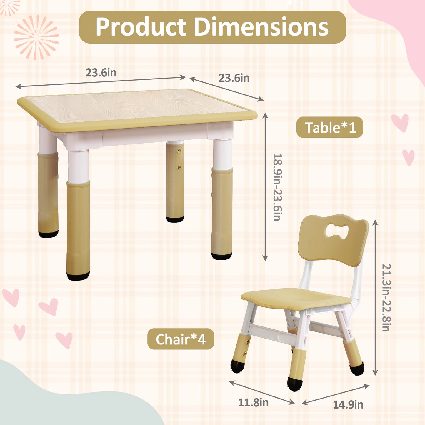 Height Adjustable Kids Table and Chairs Set for Arts and Crafts