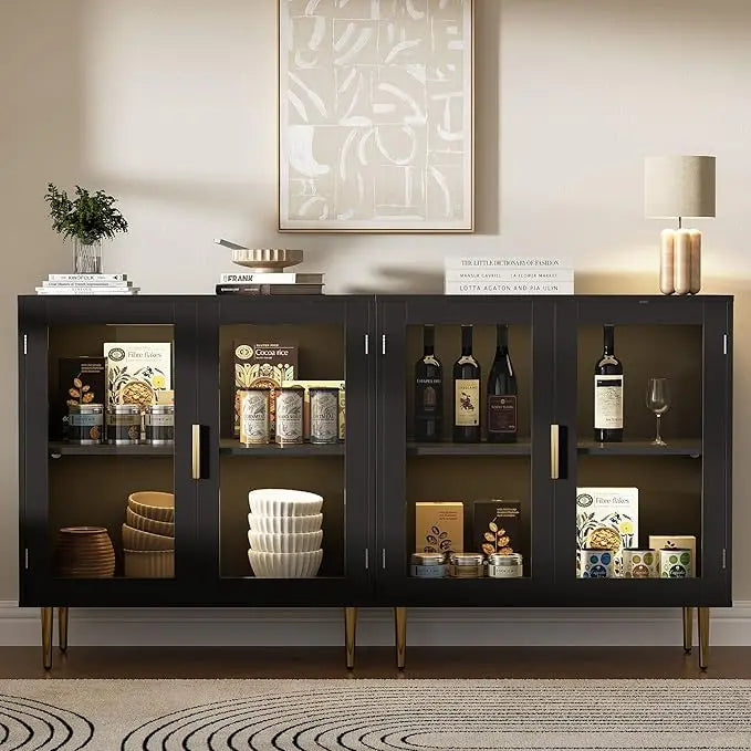 Sideboard Cabinet With LED Lights And Adjustable Shelves