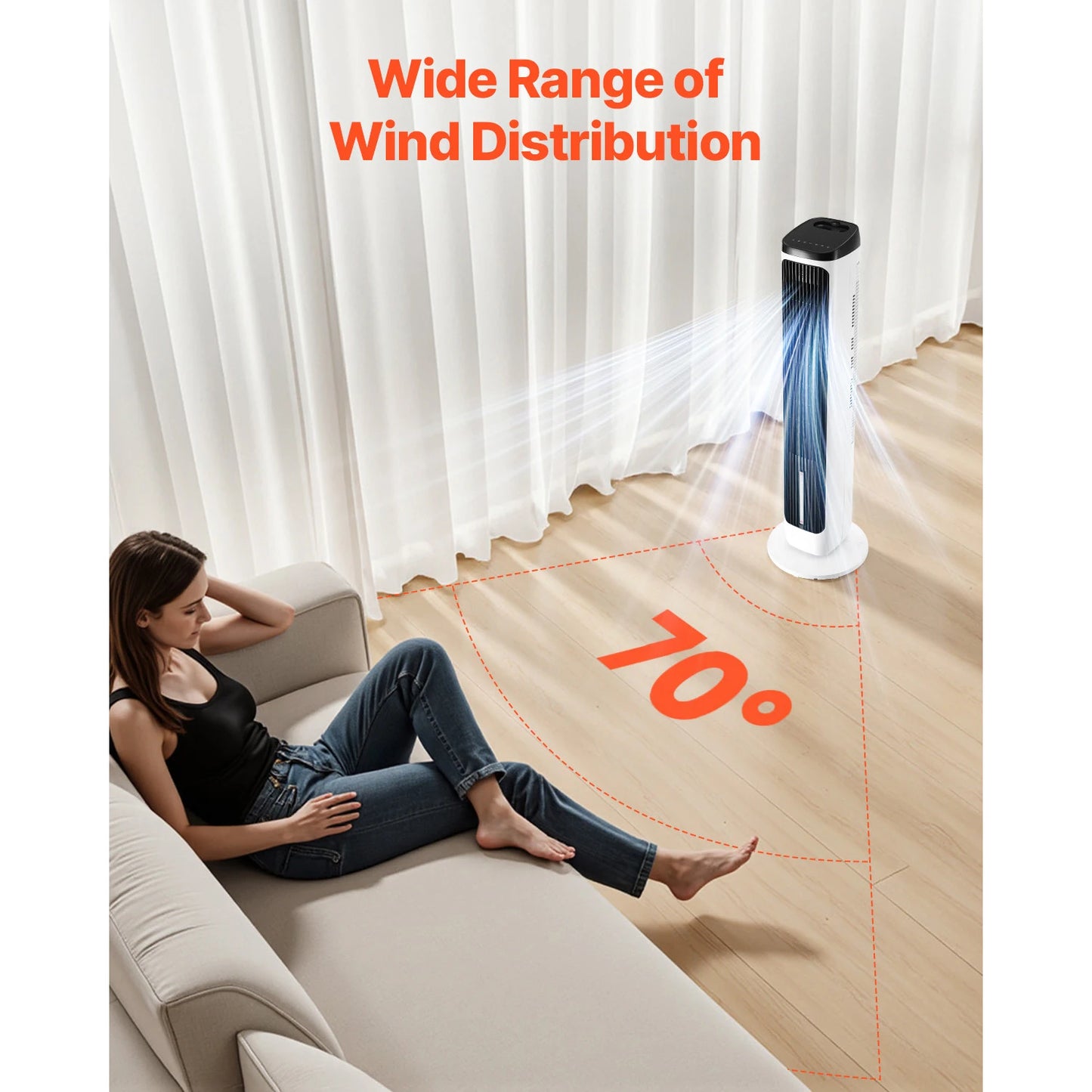 VEVOR Tower Fan with 70 Degree Oscillation and 9 Speed Settings
