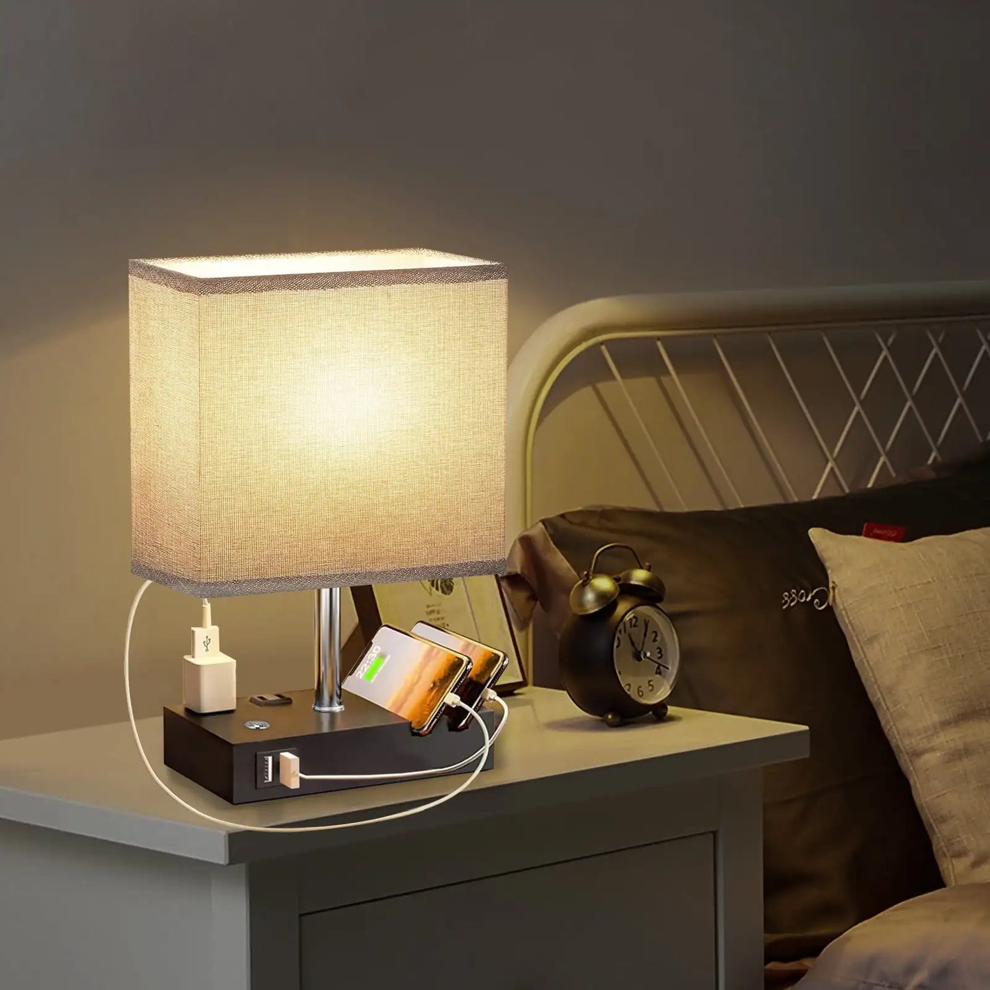 SZRSTH Bedside Table Lamp with Dual Fast USB Charging
