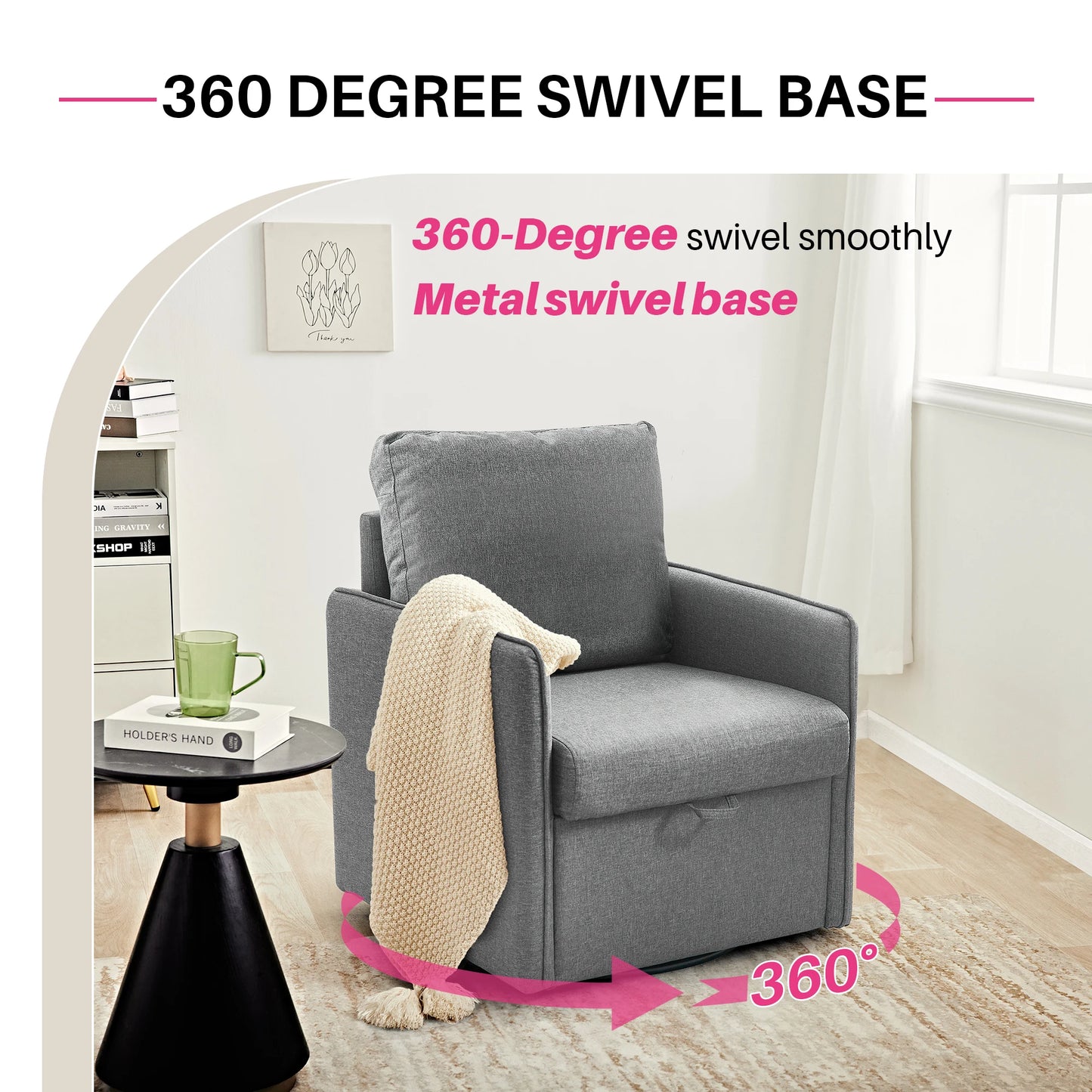 Redlife Upholstered Swivel Chair With Storage And Plush Back