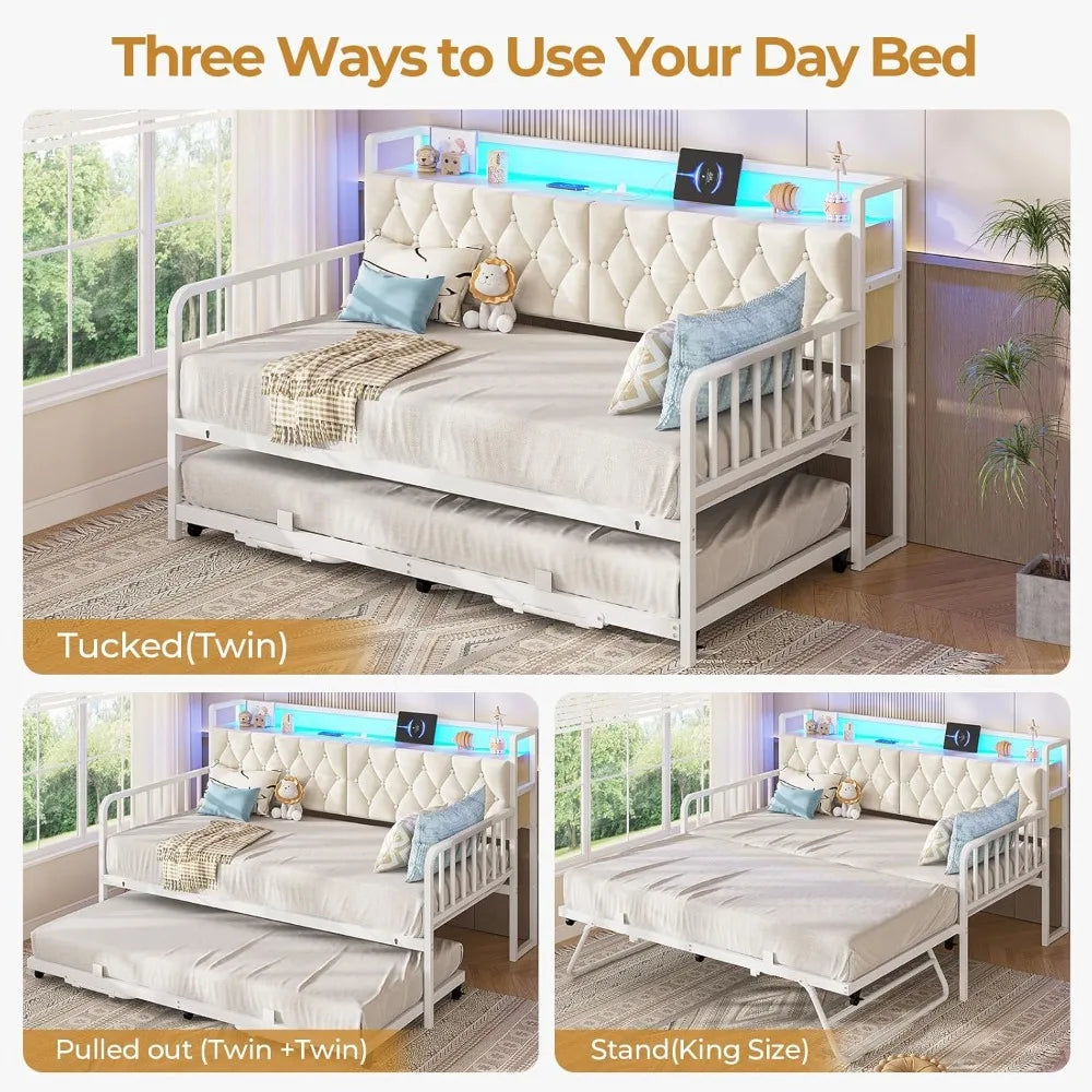 Versatile Daybed with Trundle and Built-In Charging Station