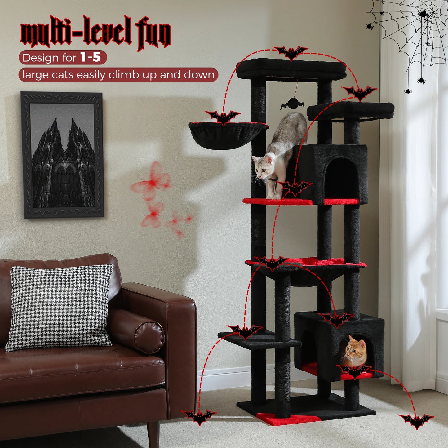Tall Indoor Cat Tree With Hammock And Scratching Posts