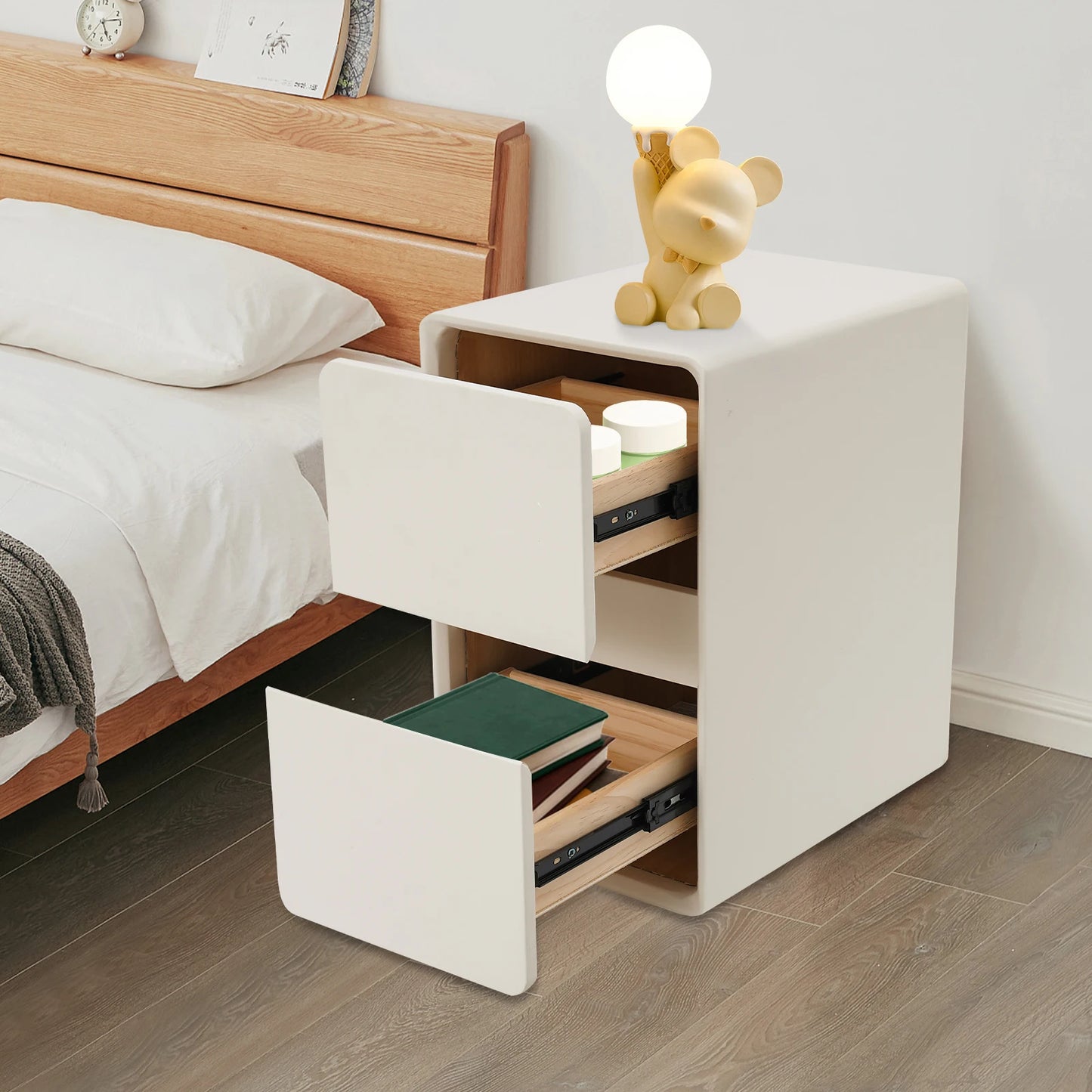Narrow Nightstand With Two Drawers Modern Bedside Table