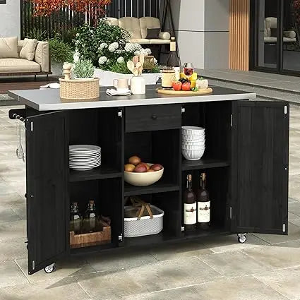 Outdoor Farmhouse Kitchen Island with Durable Stainless Steel Top