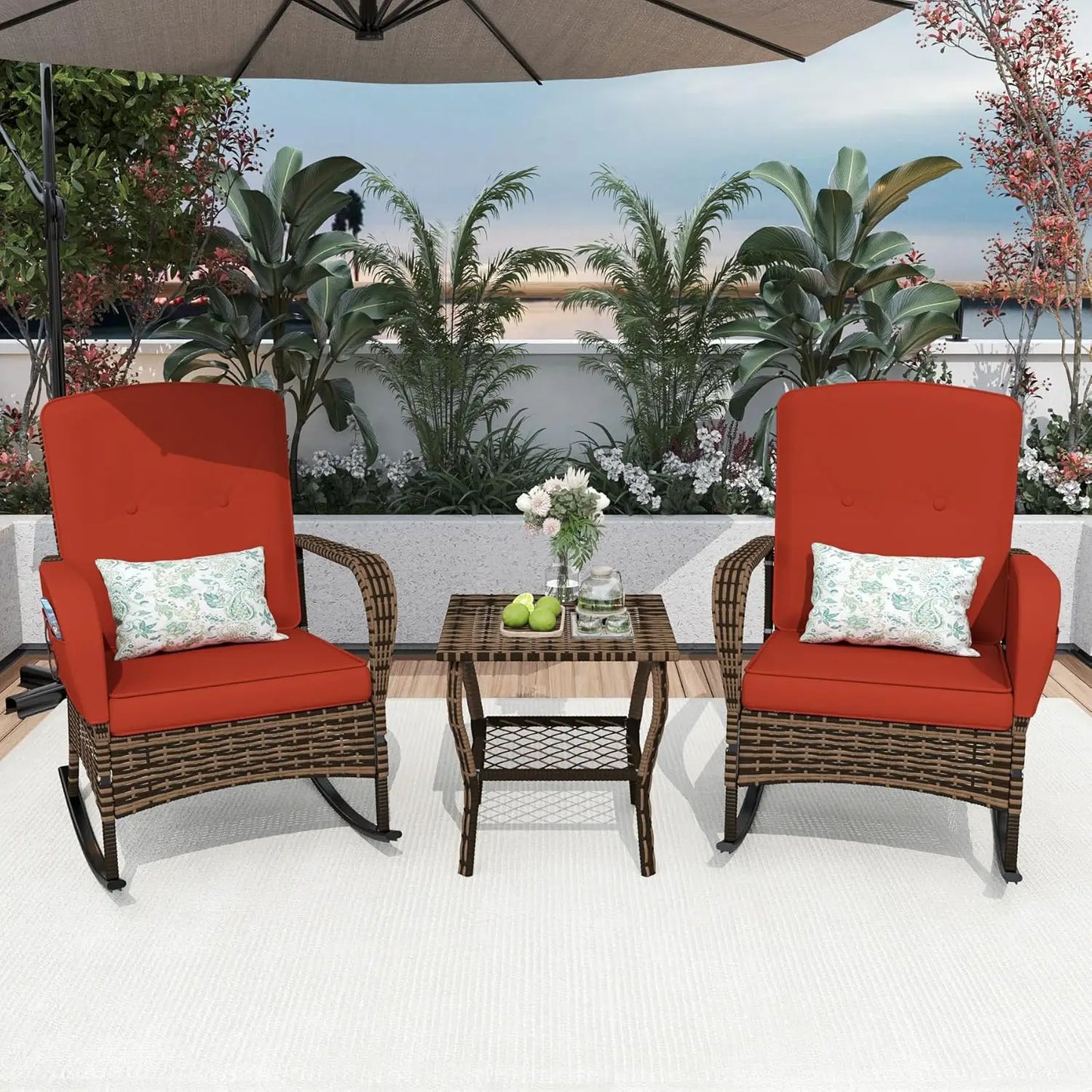 Stylish 3-Piece Patio Furniture Set with Rocking Chairs