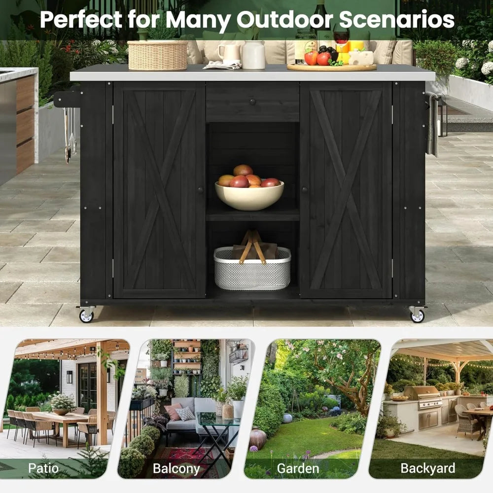 Outdoor Farmhouse Kitchen Island with Durable Stainless Steel Top