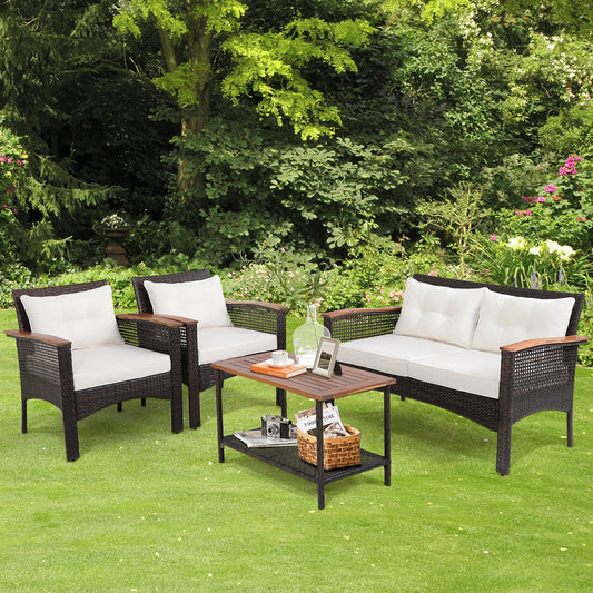 Durable Patio Rattan Acacia Wood Furniture Set