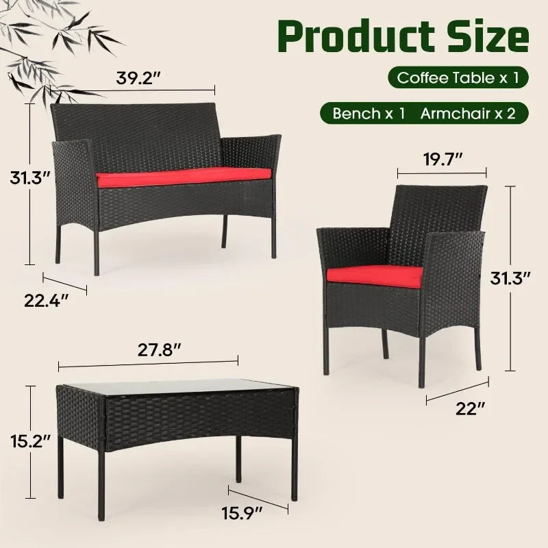 Durable 4-Piece Rattan Patio Furniture Set for Outdoor Comfort