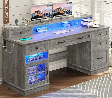 Executive Desk With Charging Station And LED Lights