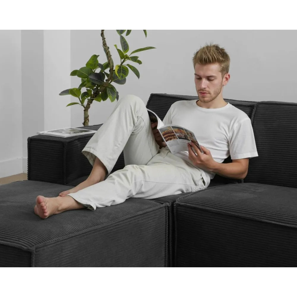L-Shape Modular Sectional Sofa with Ottoman for Living Room