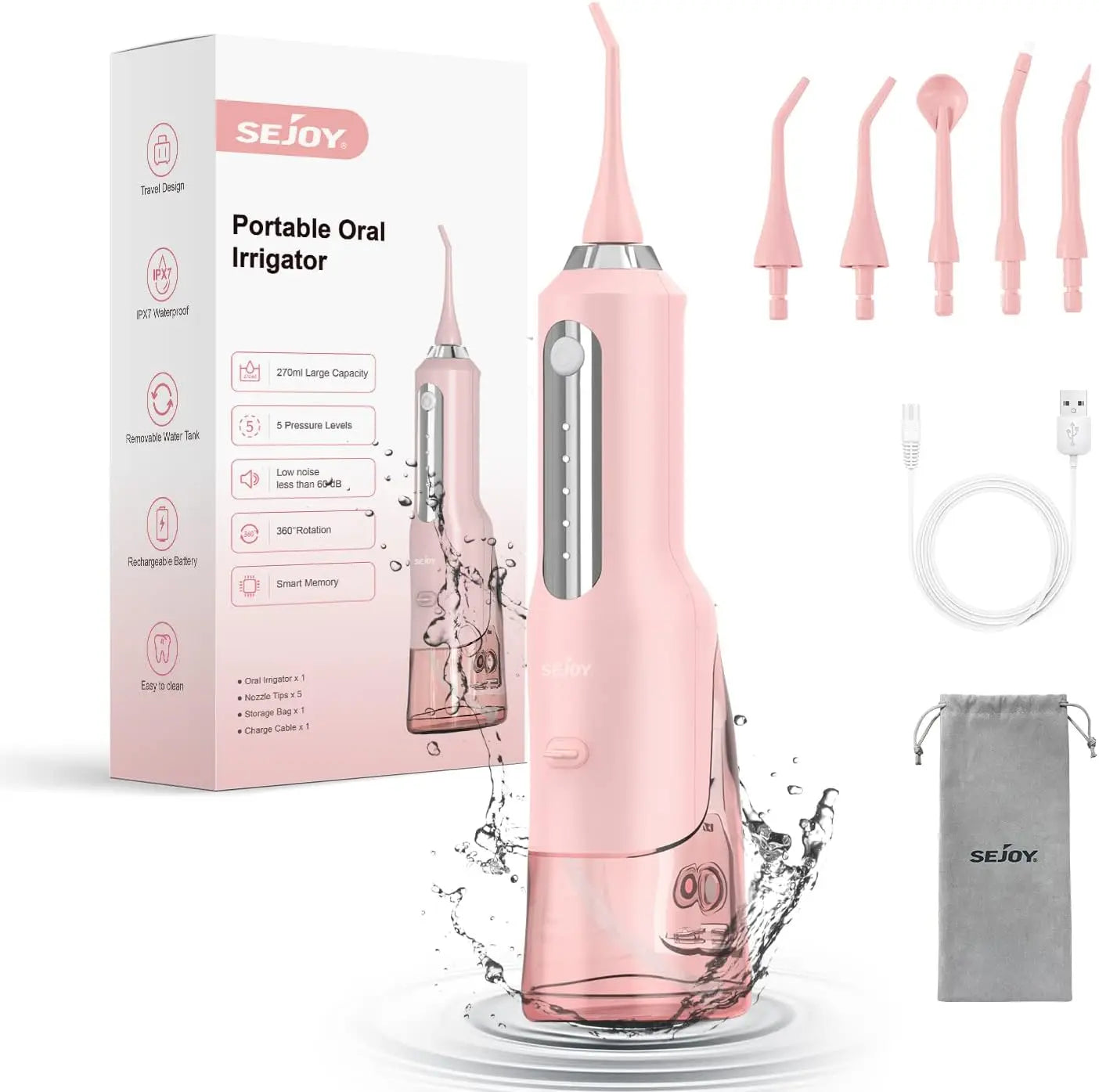 SEJOY Water Flosser for Teeth Irrigator Teeth Whitening Tool Portable Water Pick Personal Care Appliances Dental Teeth Cleaner