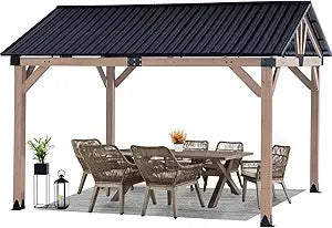 Natural Cedar Frame Hardtop Gazebo With Steel Roof Outdoors