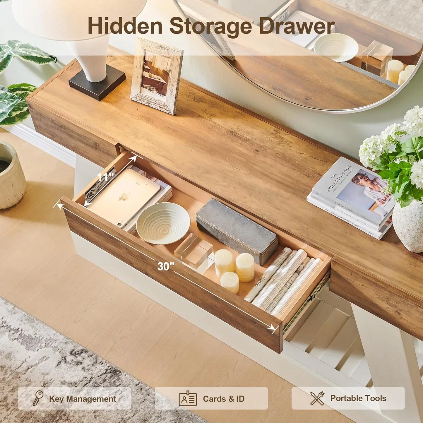 Farmhouse Entryway Console Table With Durable Drawer