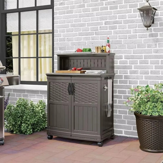 Waterproof Patio Storage Prep Station with Wicker Design