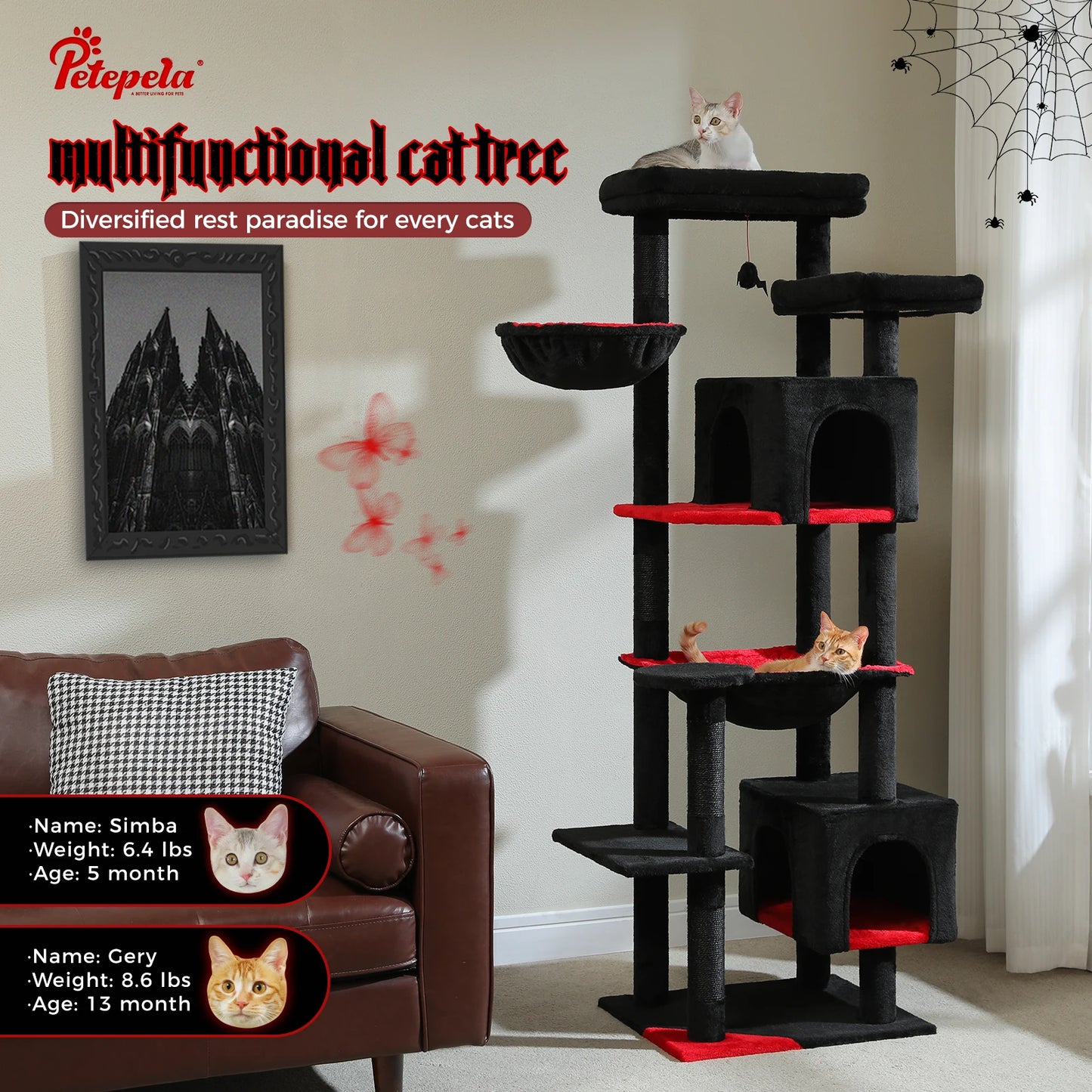 Tall Indoor Cat Tree With Hammock And Scratching Posts