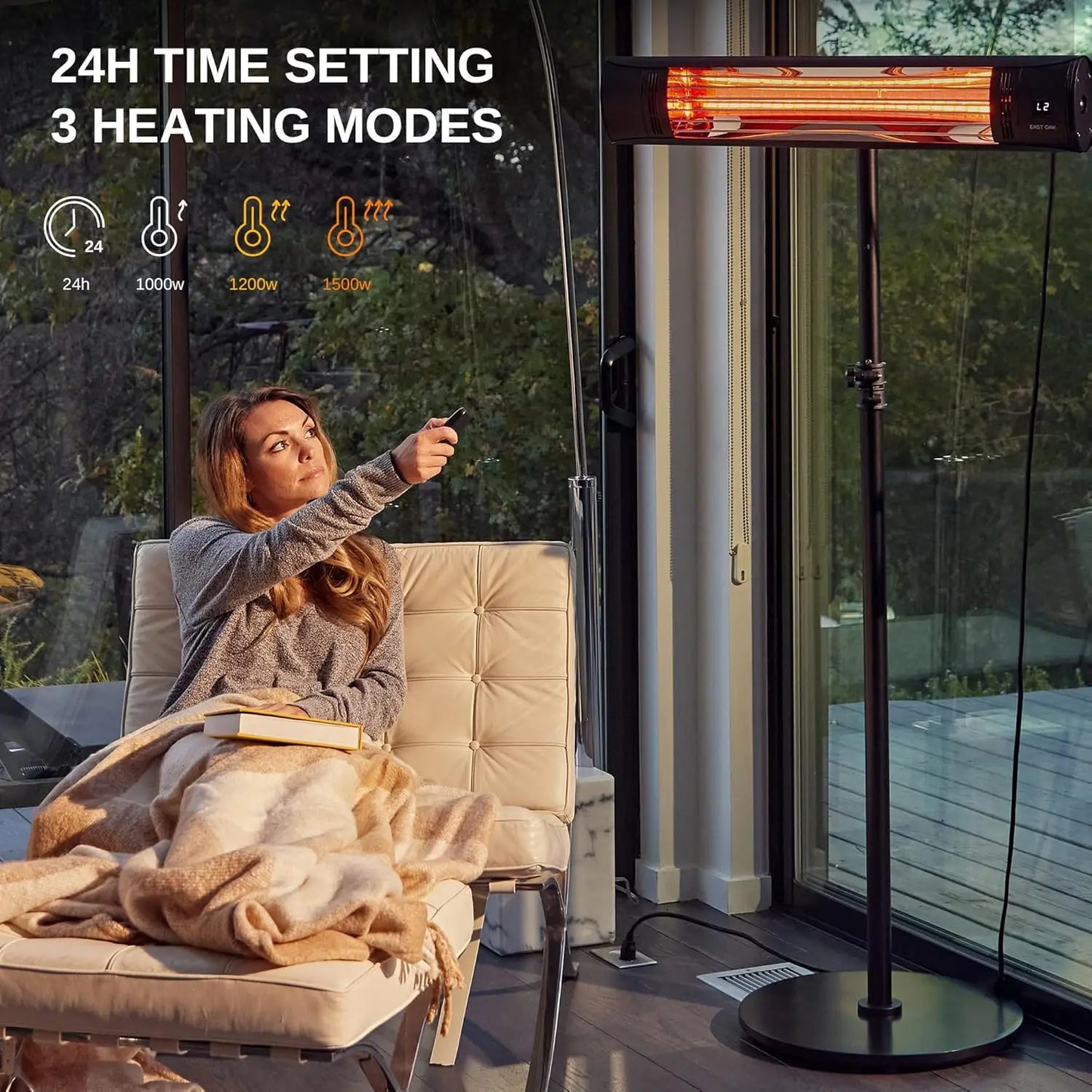 Patio Heater Infrared 1500W IP65 Waterproof Wall Mount Stand